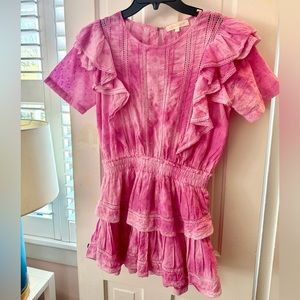 LoveShackFancy Natasha Mini Dress Hot Pink Tie Dye